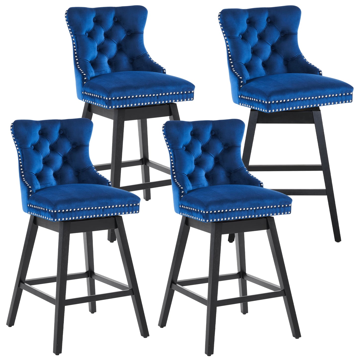 Tewloss 30" Swivel Bar Stools Set of 4 With Back Velvet Bar Height Chairs for Home Kitchen, Blue