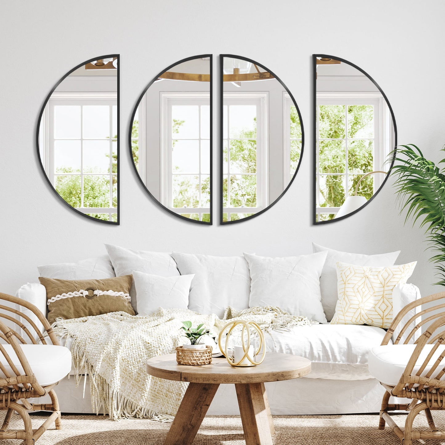 Tewloss DIY Bathroom Mirrors Half Circle Wall Mirror Sets 4PCS for Home Decor (Black, M)