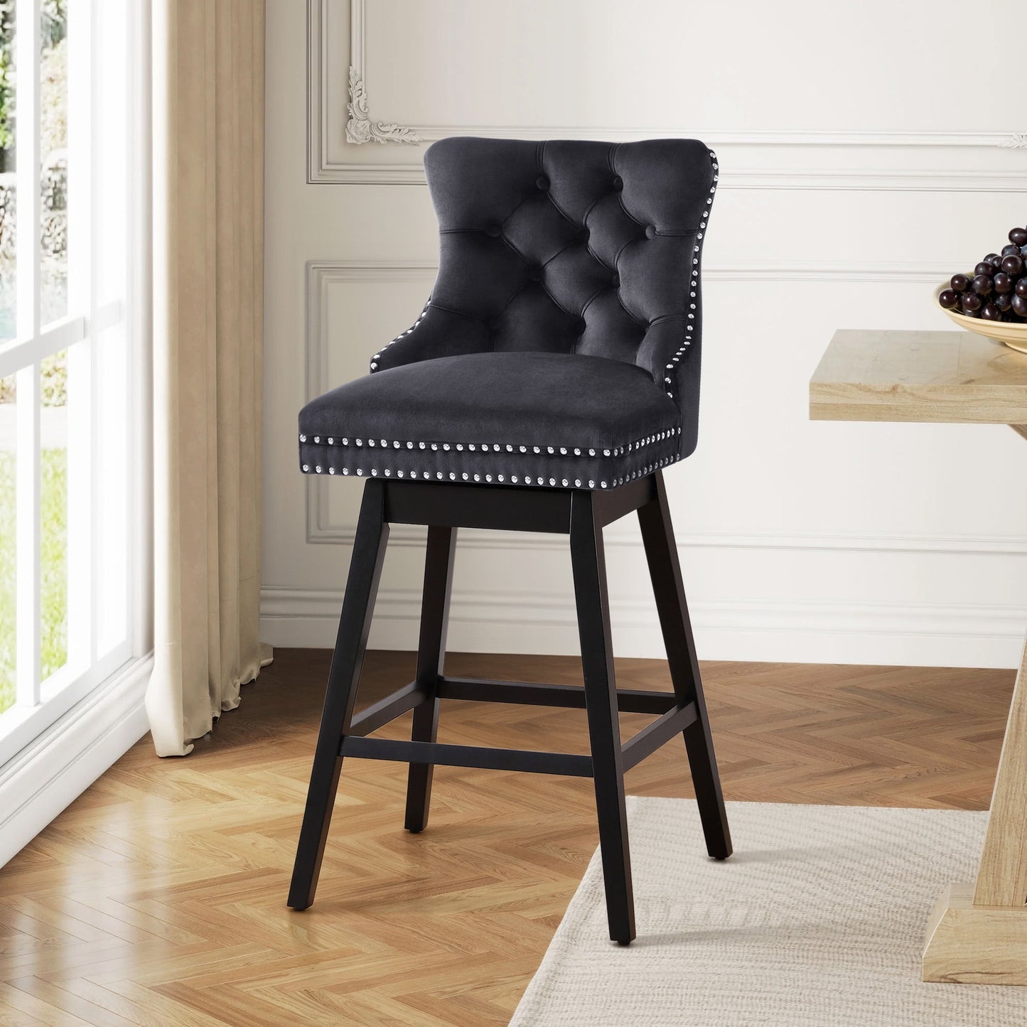 TEWLOSS Bar Stools Swivel 30" Velvet Barstools for Kitchen Island, Black