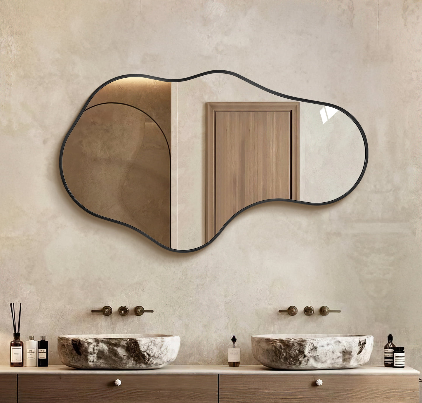 TEWLOSS Irregular Wall Mirror 36"x 22" Black Bathroom Mirrors Metal Frame, Dolphin Shape