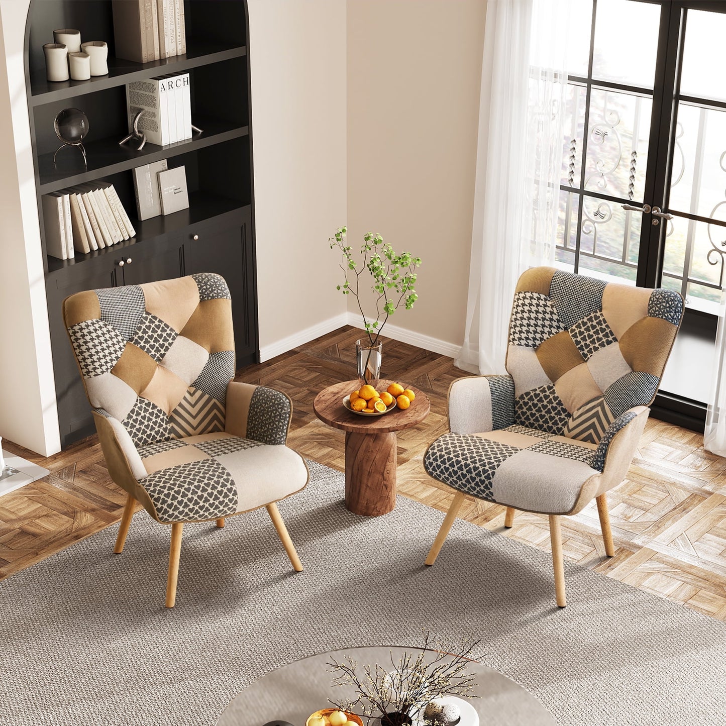 TEWLOSS Patchwork Accent Chairs Set of 2 Living Room Chairs, Gray