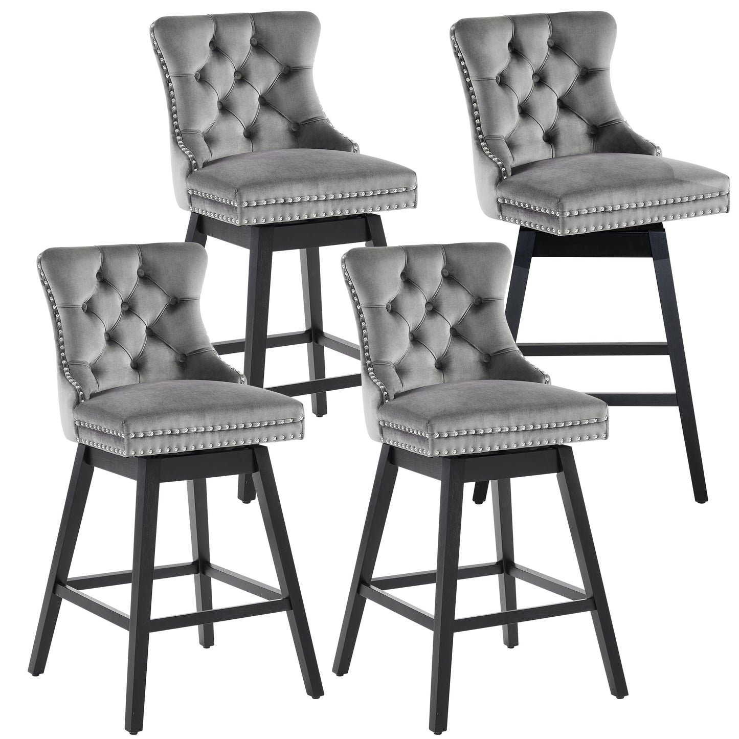 Tewloss 26" Swivel Bar Stools Set of 4 Velvet Counter Height Chairs for Home Kitchen Dining, Gray