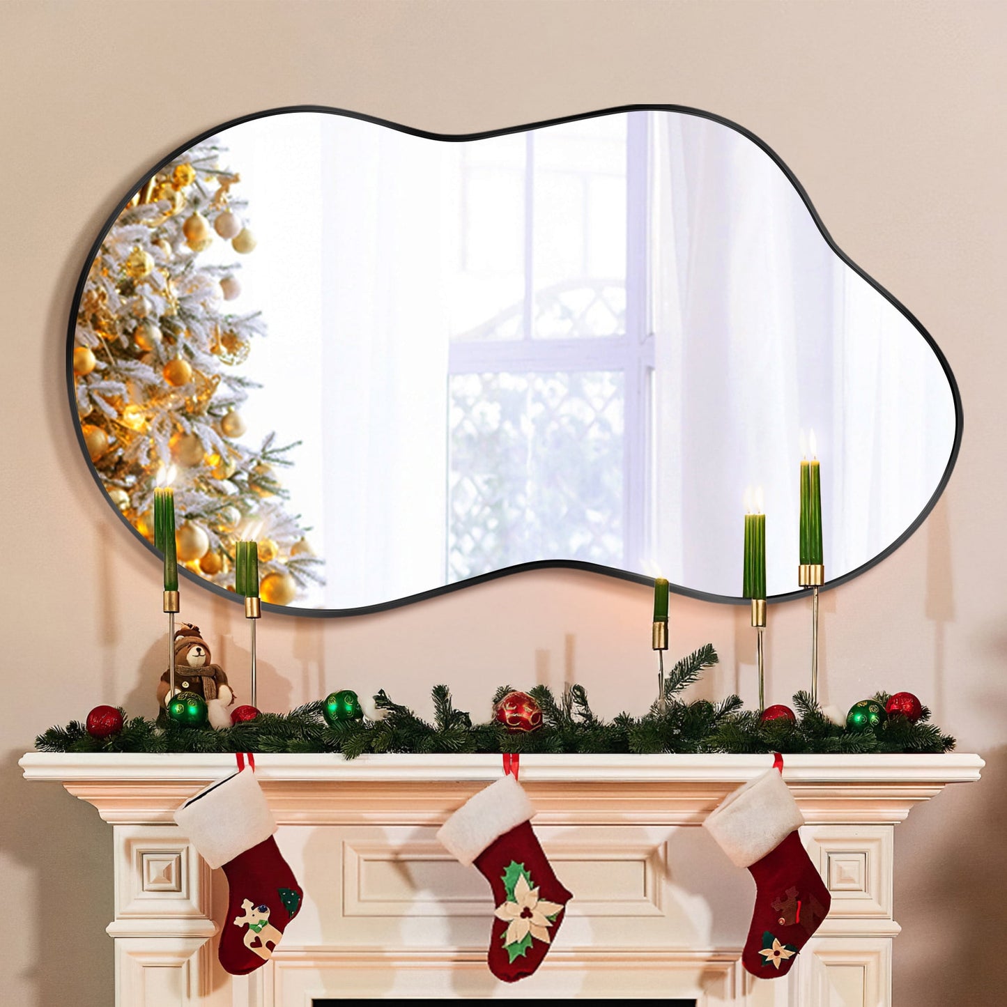 TEWLOSS Irregular Mirrors Wall Mirror 46"x26" Cloud Shaped Mirrors for Bathroom, Black
