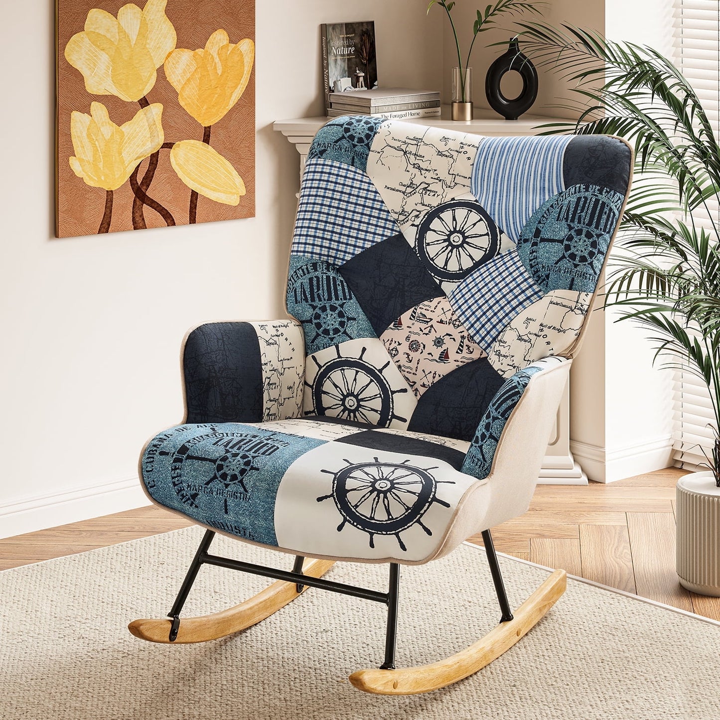 TEWLOSS Rocking Chair Nursery Accent Chair for Living Room, Navy Blue