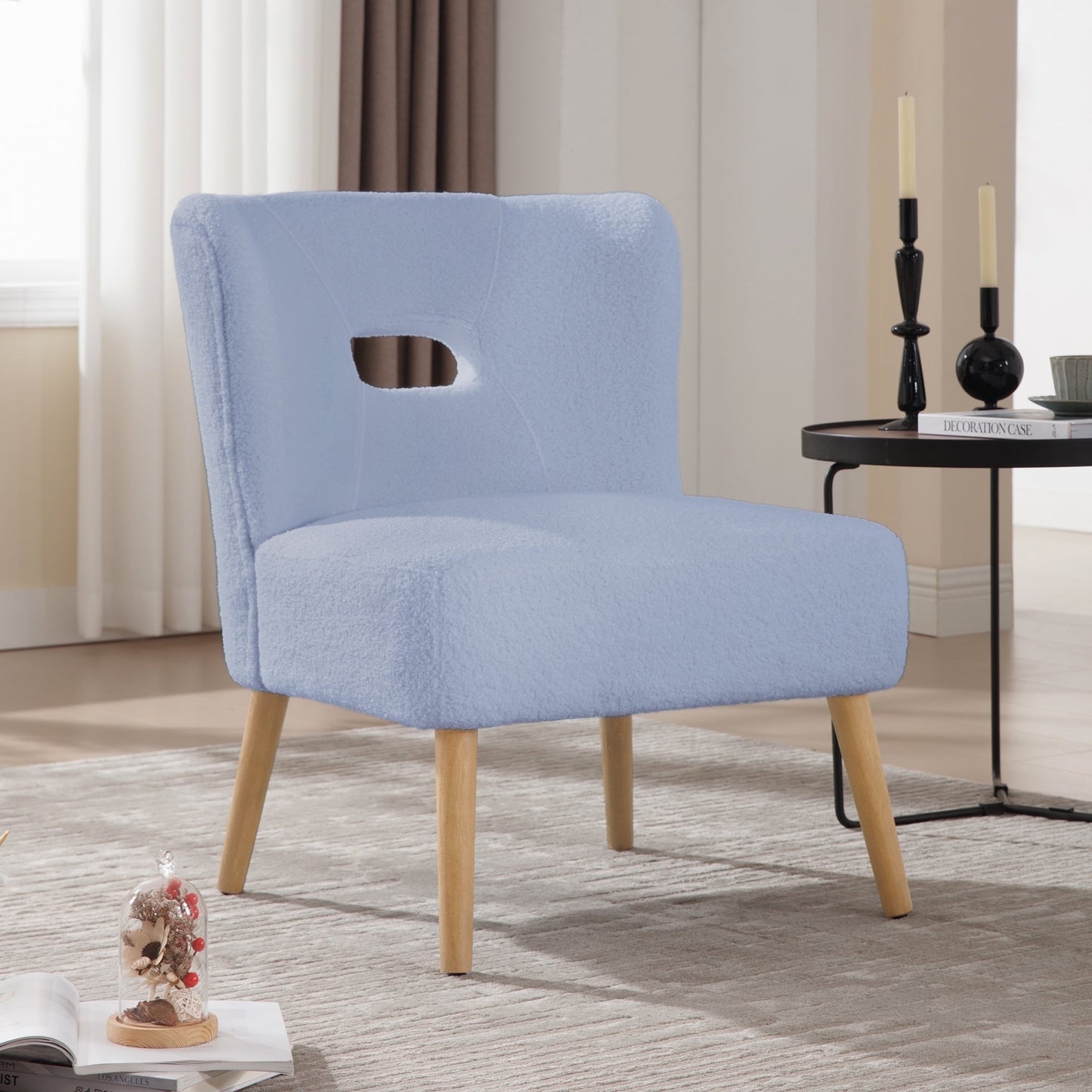 TEWLOSS Small Accent Chair Modern Slipper Chair with Open Back, Light blue