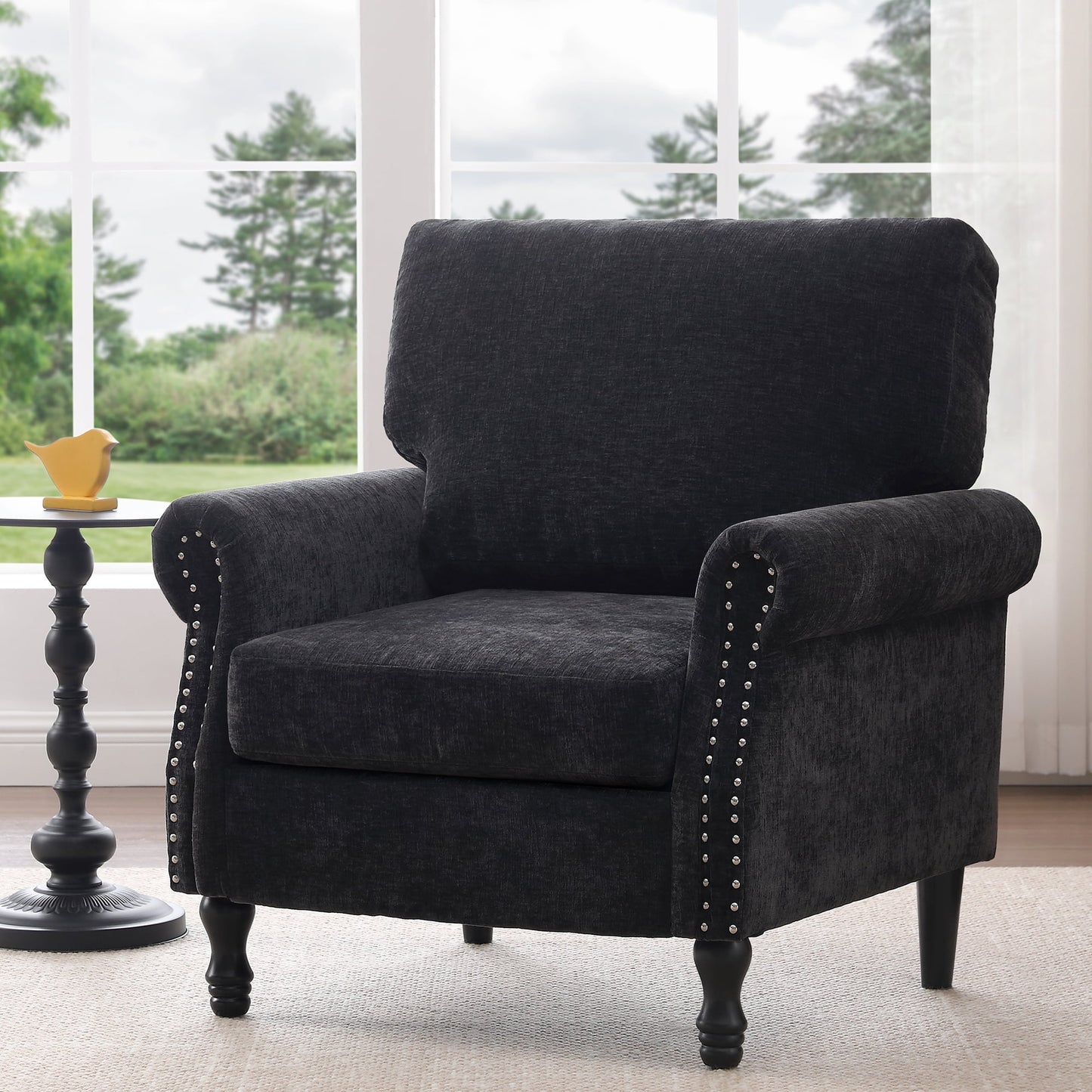 TEWLOSS Oversized Accent Chair for Living Room, Chenille Fabric Upholstered Arm Chair, Black