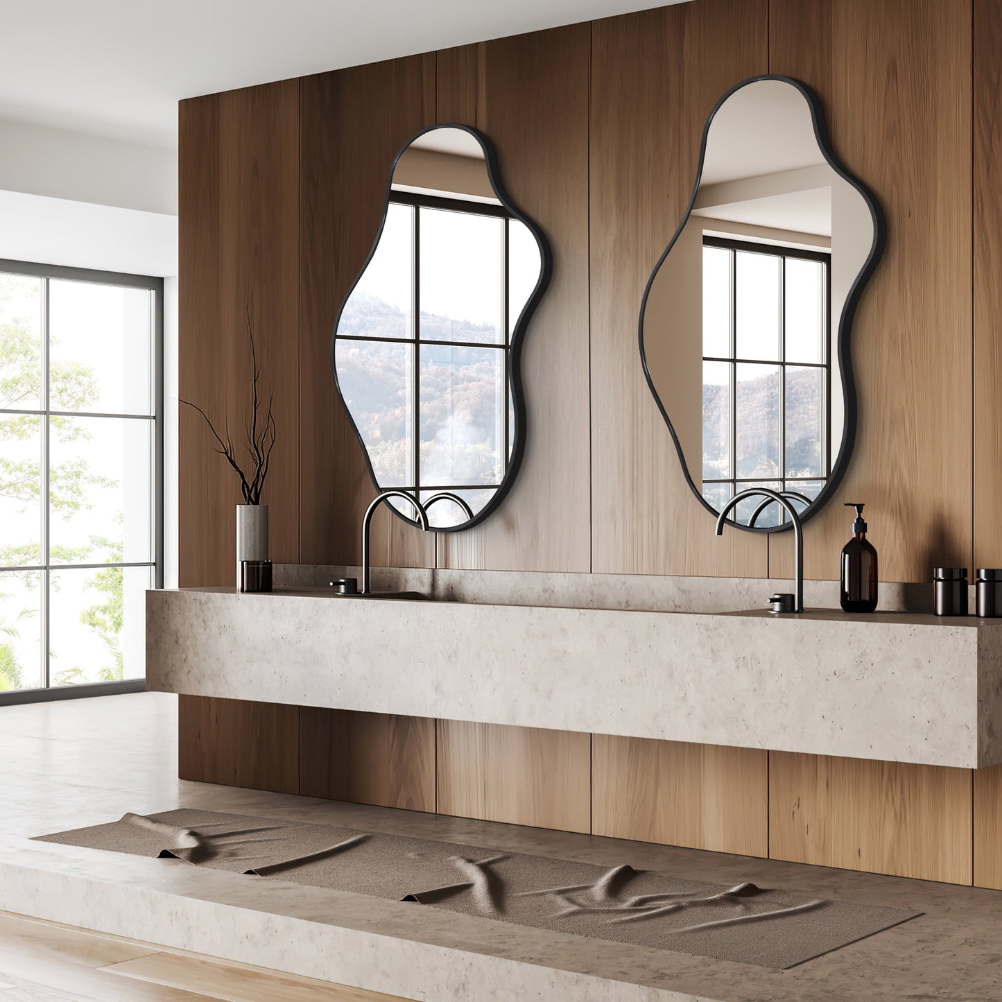 TEWLOSS Irregular Wall Mirror 36"x 20"-2PCS Black Bathroom Mirrors Metal Frame, Drop Shape