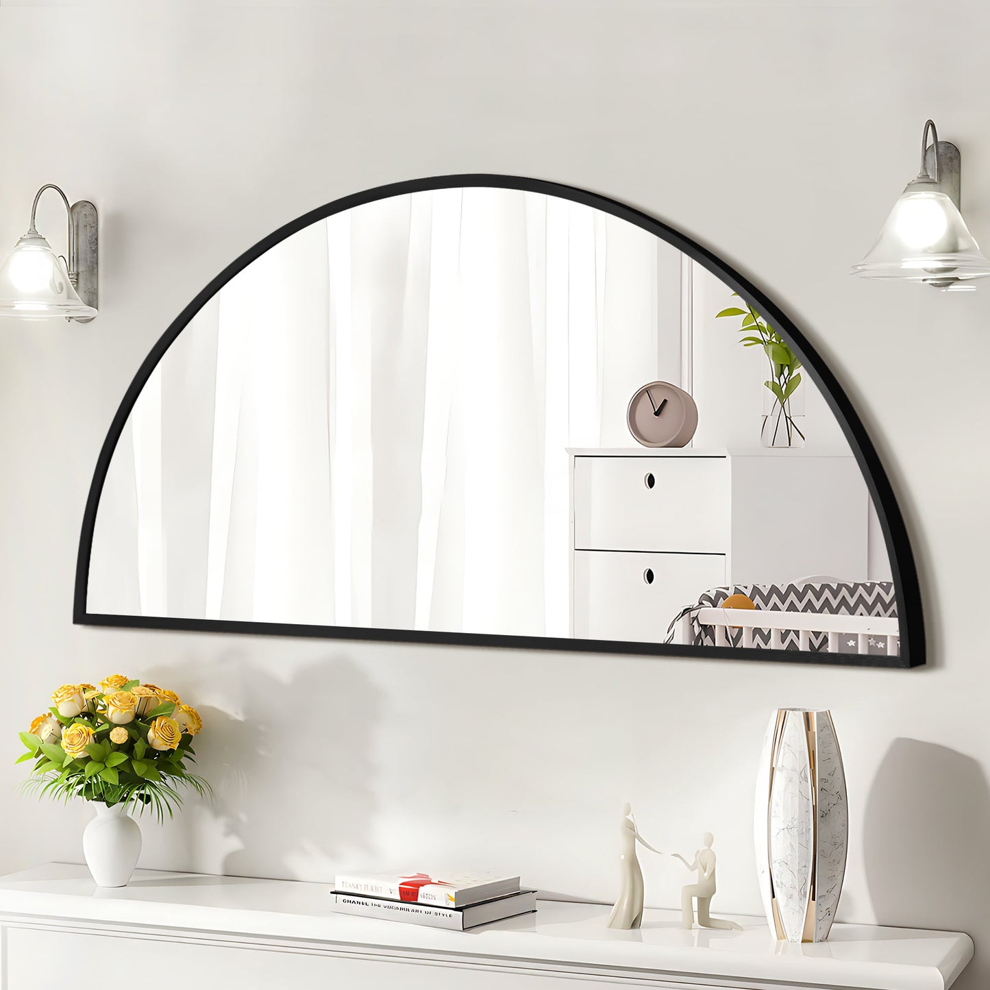 TEWLOSS 40"x20" Bathroom Mirror Vanity Half Circle Wall Mirrors for Bedroom, Black