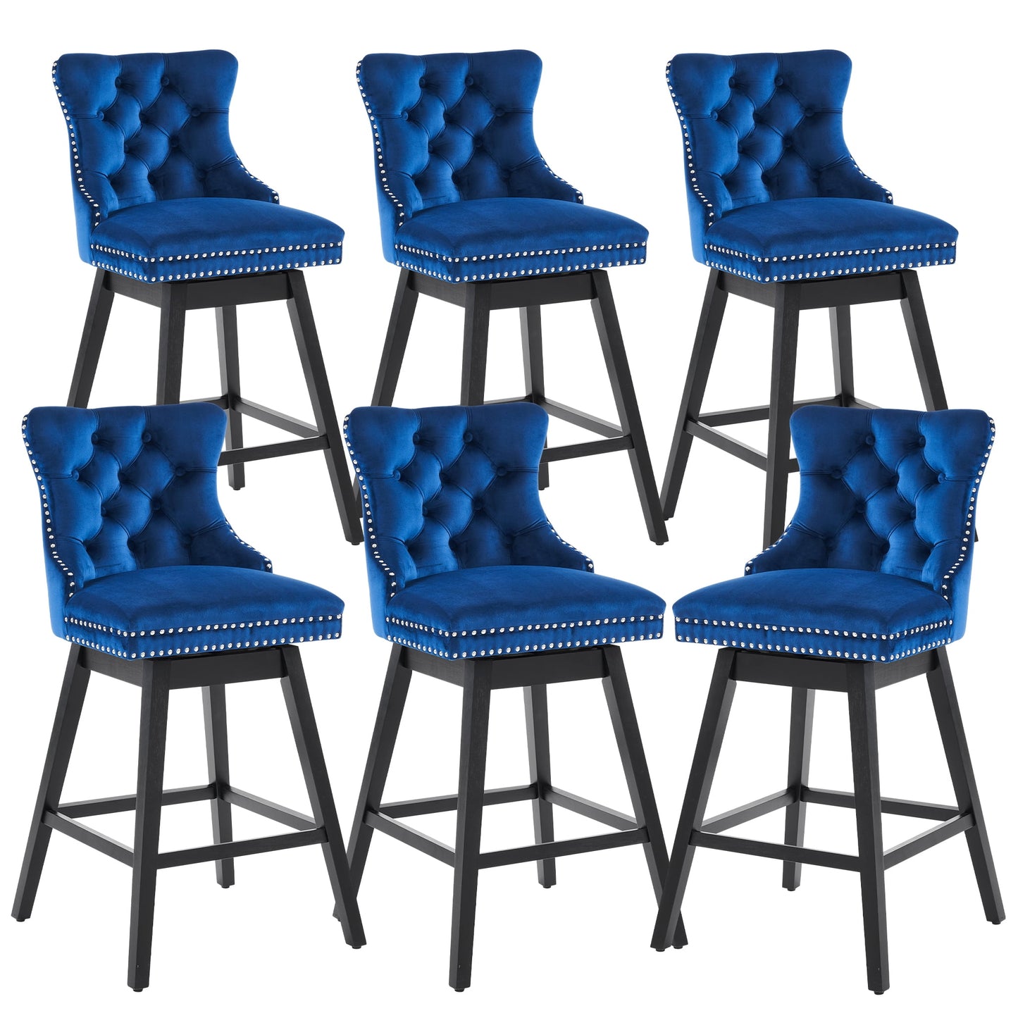 Tewloss 26" Swivel Bar Stools Set of 6 Velvet Counter Height Chairs for Home Kitchen Dining, Blue