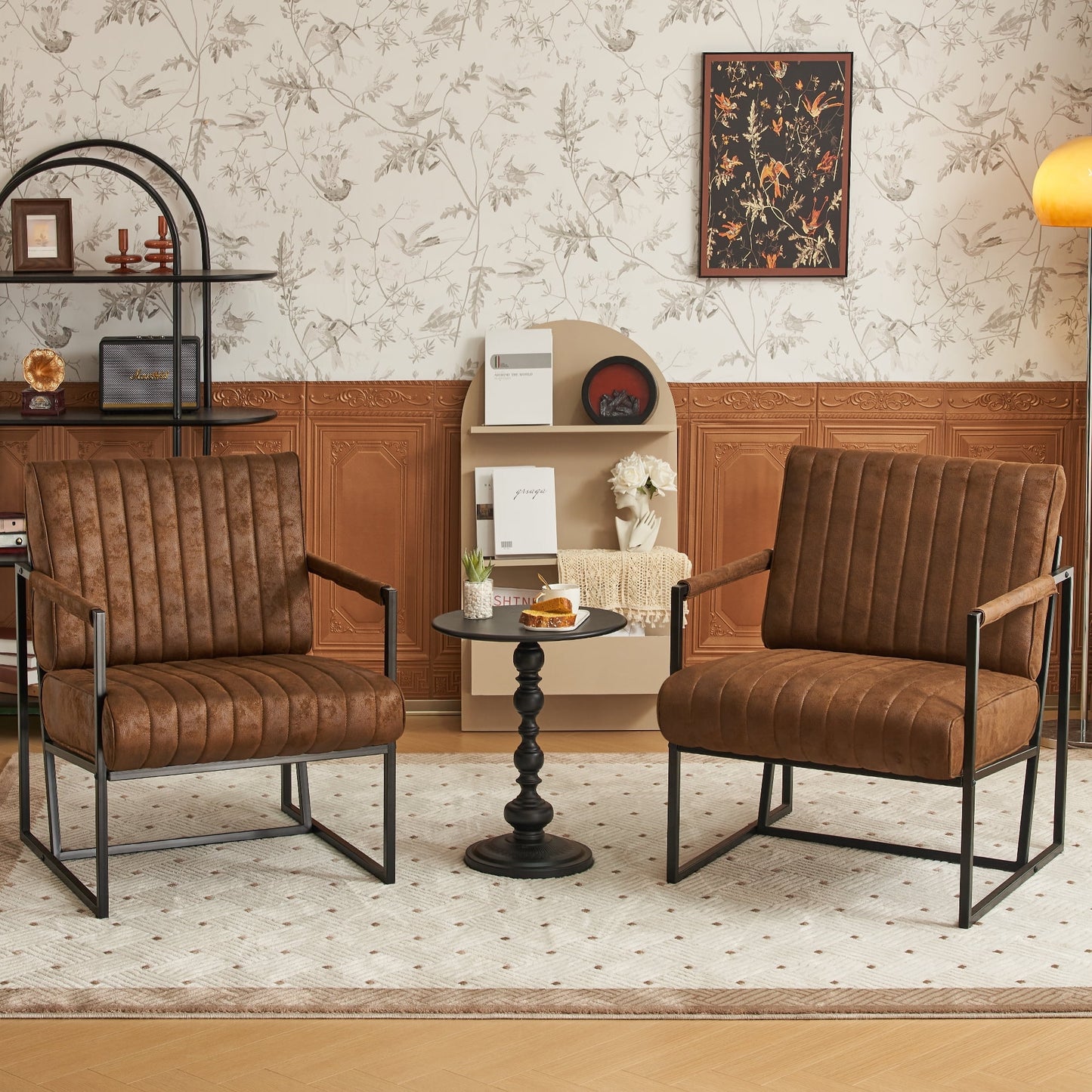 TEWLOSS Leather Accent Chairs Set of 2 with Metal Frame, Brown