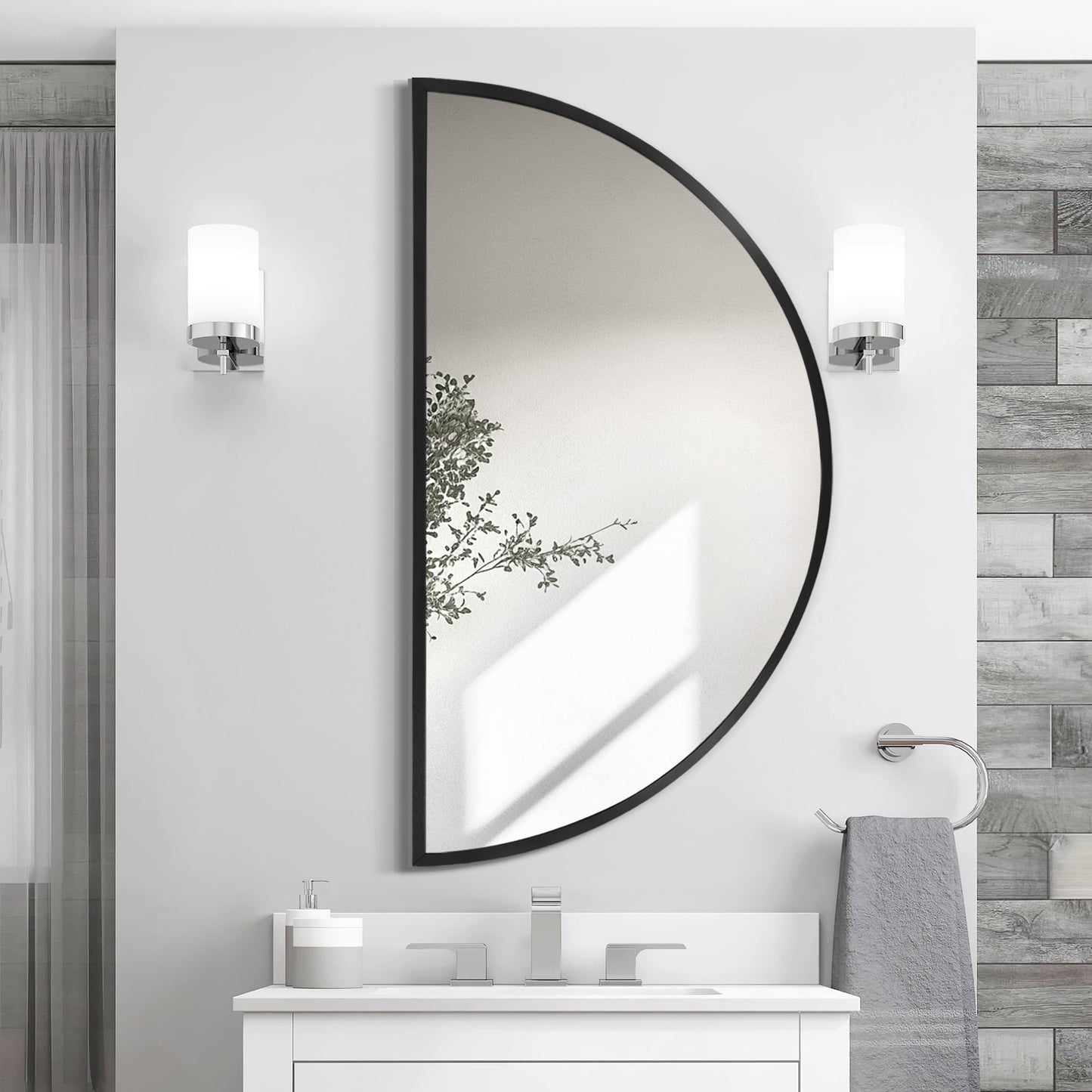Tewloss DIY Bathroom Mirrors Half Circle Wall Mirror for Bedroom (Black, S)