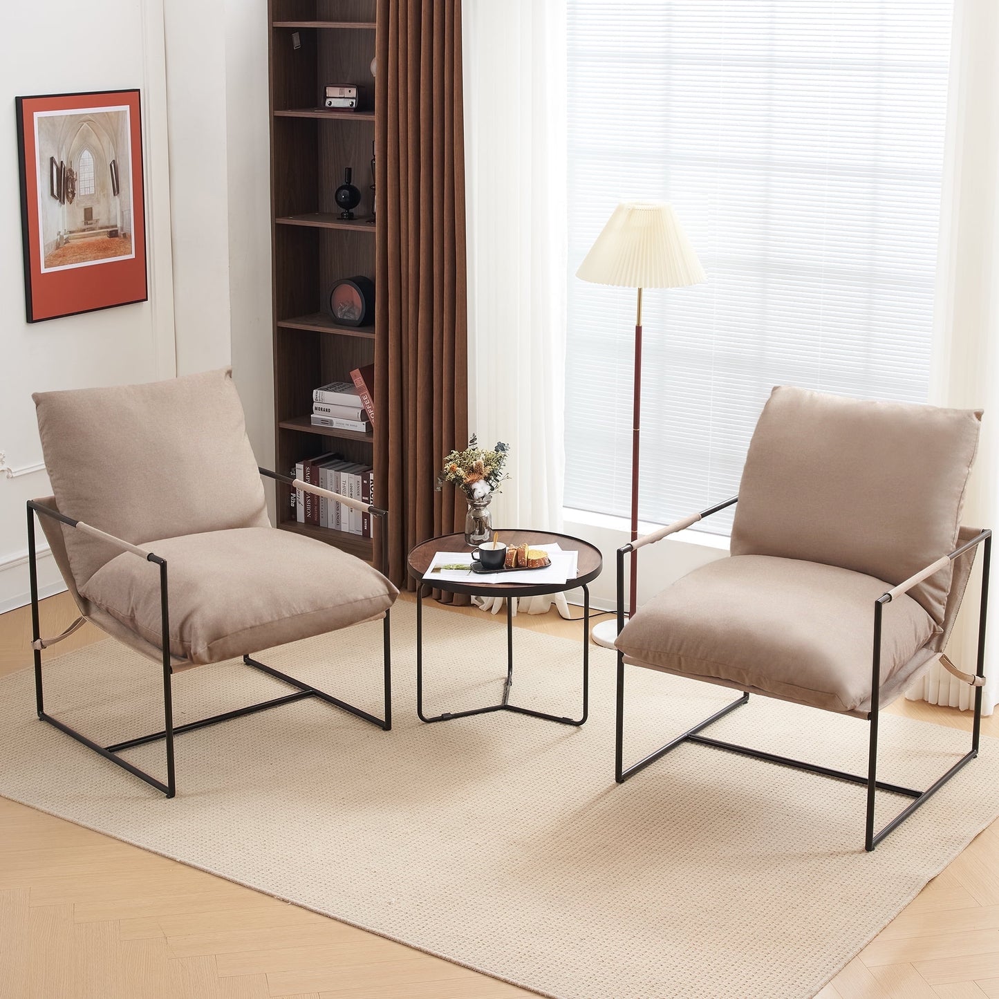TEWLOSS Living Room Chairs Sling Accent Chair Set of 2, Khaki
