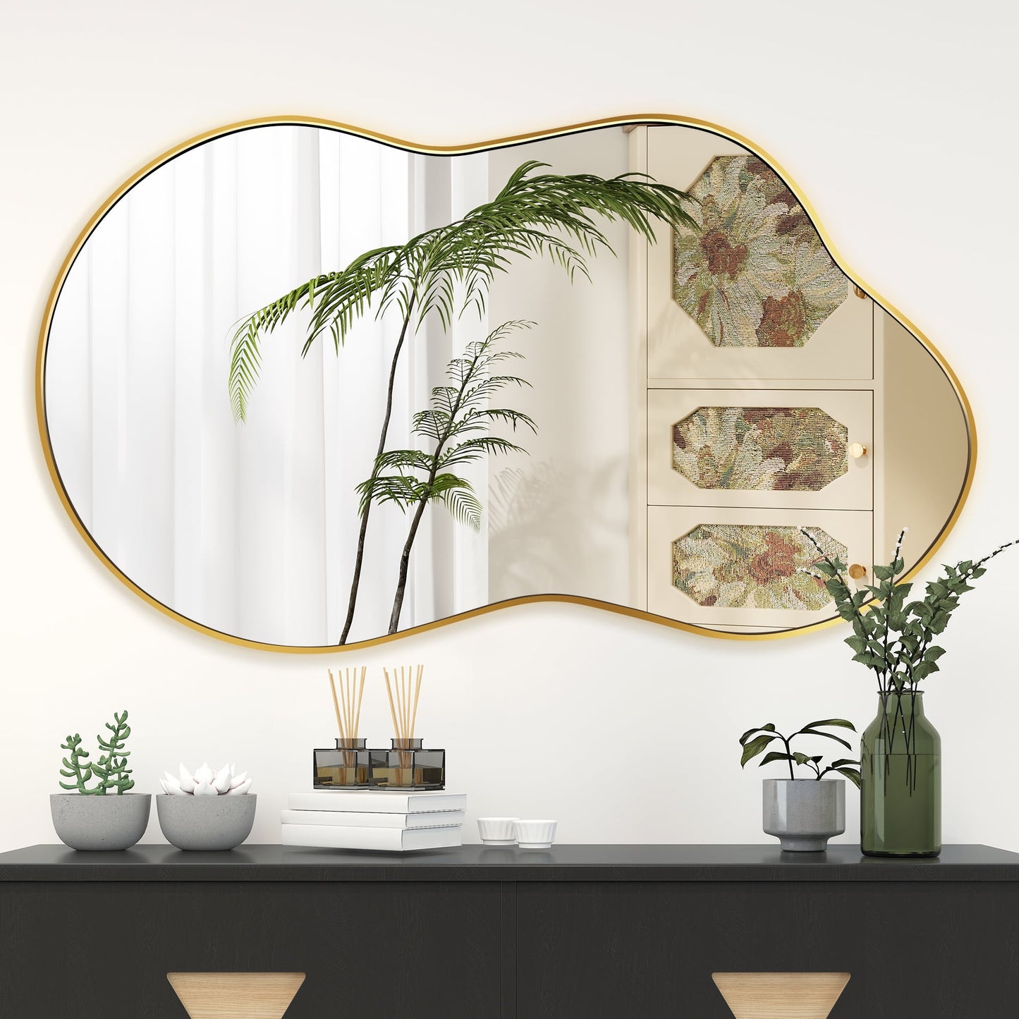 FRMALL 20 inch x36 inch Irregular Wall Mirror Gold Mirror Cloud Shaped