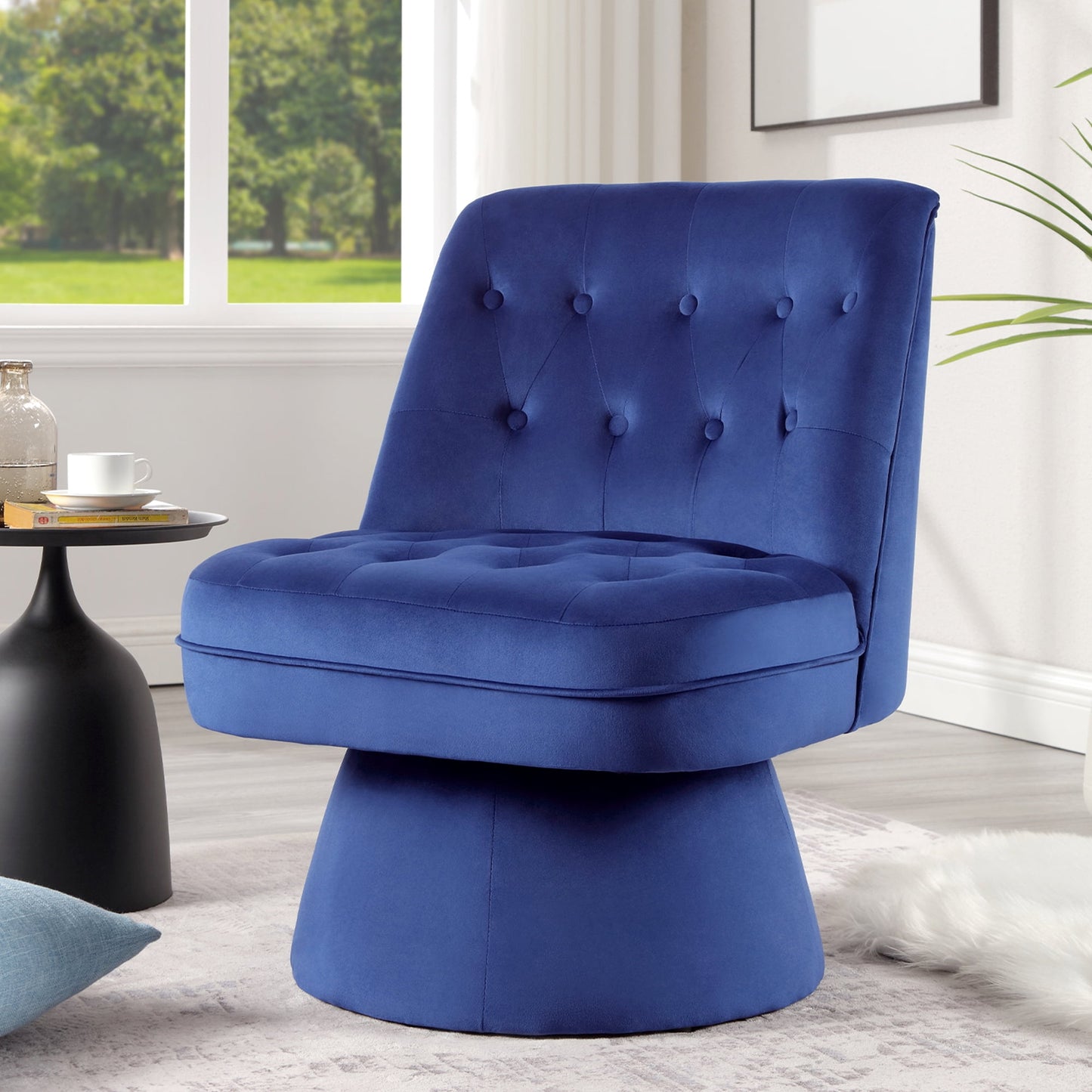 TEWLOSS Mid-Century Swivel Side Chair Button Tufted Accent Sofa 360-degree, Navy