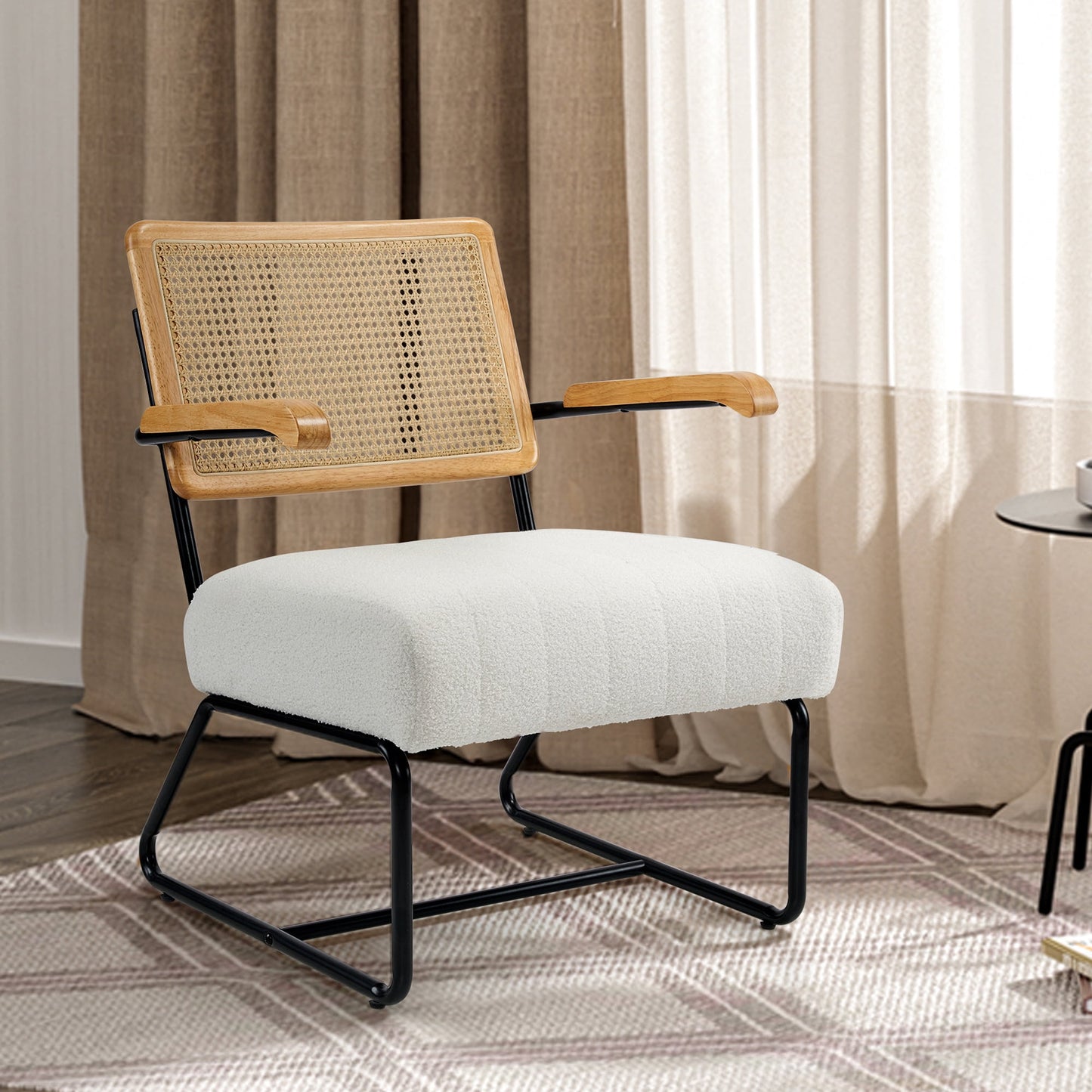 TEWLOSS Rattan Accent Chair Sherpa Fabric Chair Armchair, Natural