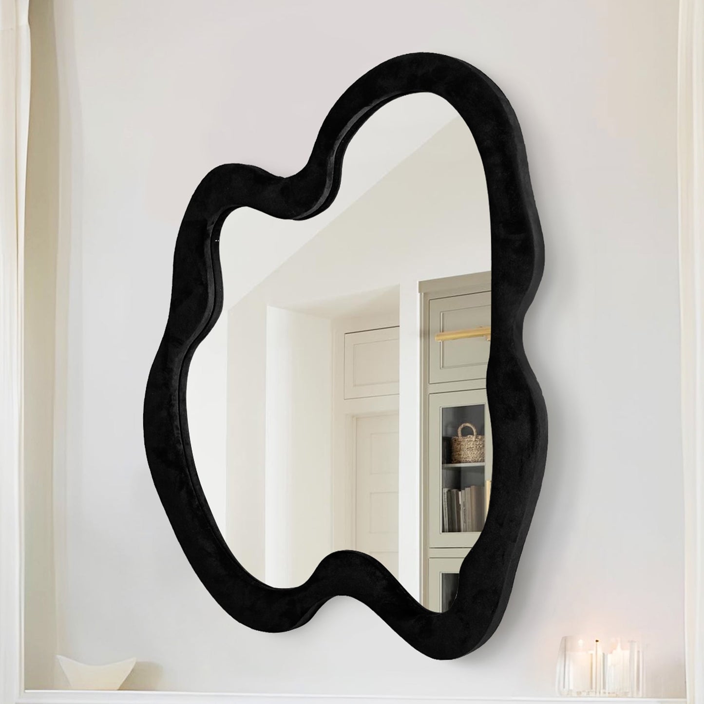 TEWLOSS Irregular Wall Mirrors for Wall Decor Flannel Wood Framed 28"x36", Black