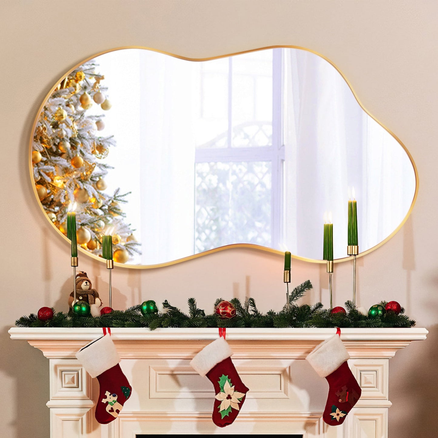 TEWLOSS Irregular Mirrors Wall Mirror 36"x20" Cloud Shaped Mirrors for Bathroom, Gold