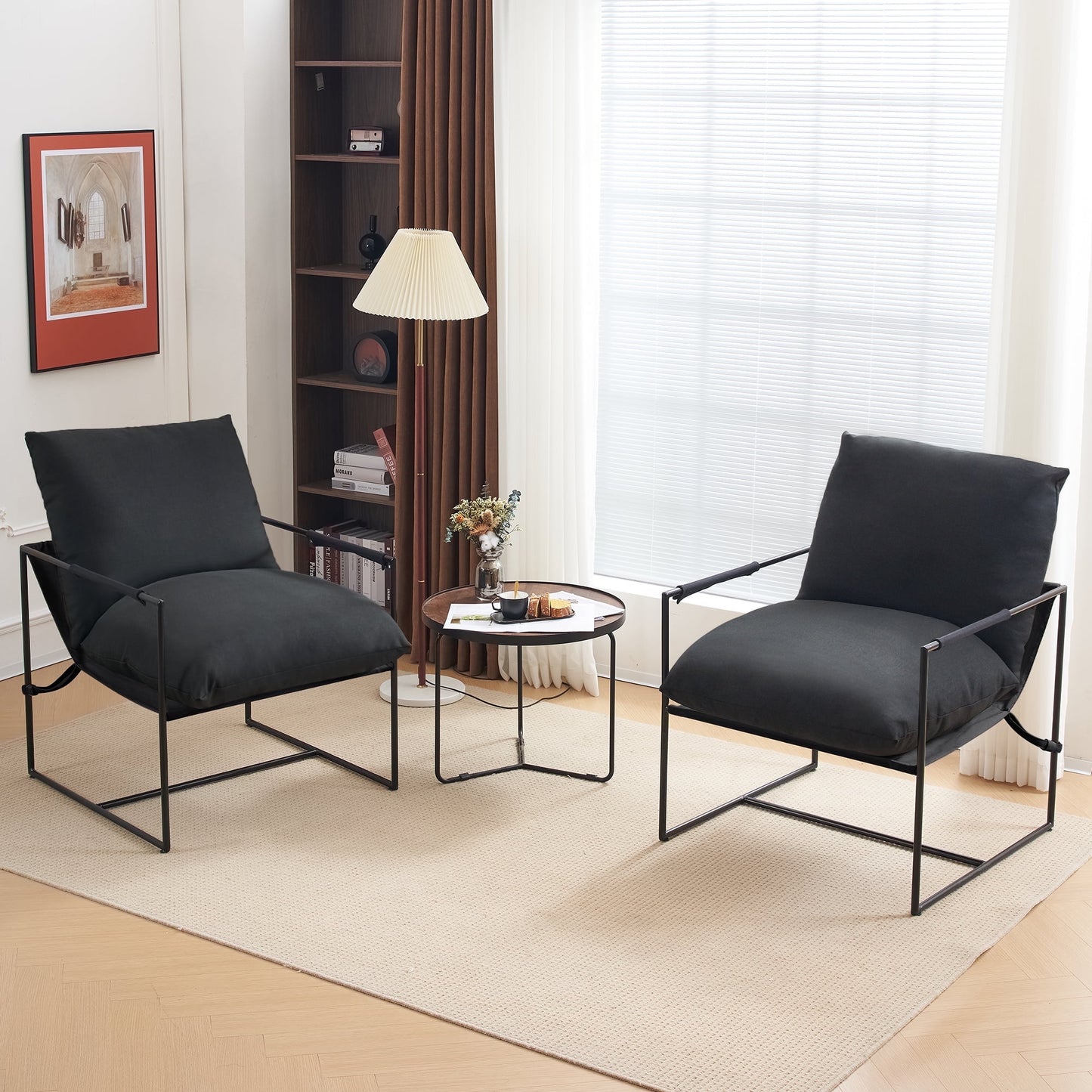 TEWLOSS Living Room Chairs Sling Accent Chair Set of 2, Black