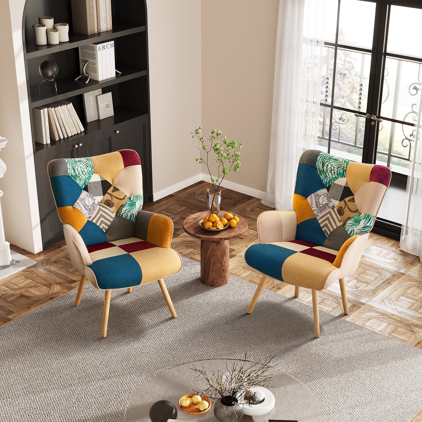 TEWLOSS Patchwork Accent Chairs Set of 2 Living Room Chairs, Boho Blue