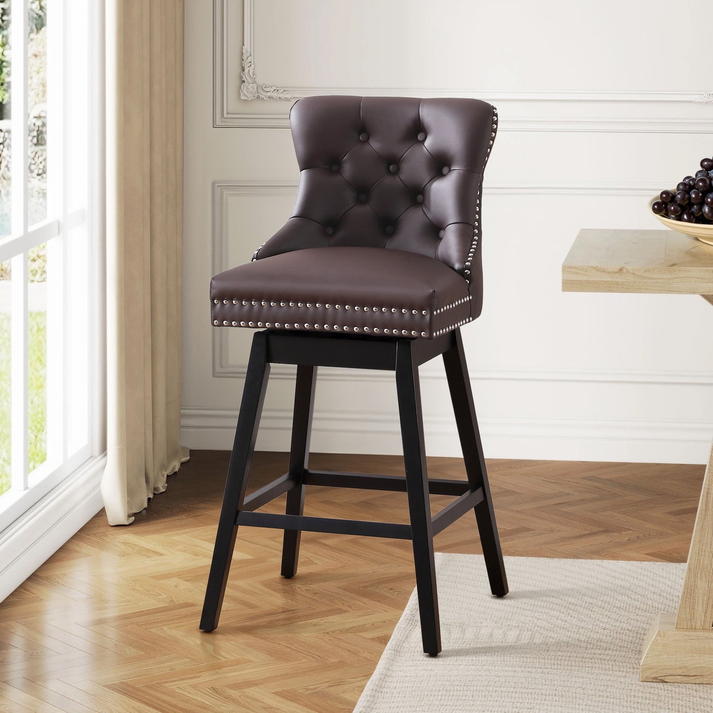Tewloss 26" Swivel Bar Stools Leather Counter Height Chairs for Home Kitchen Dining, Brown