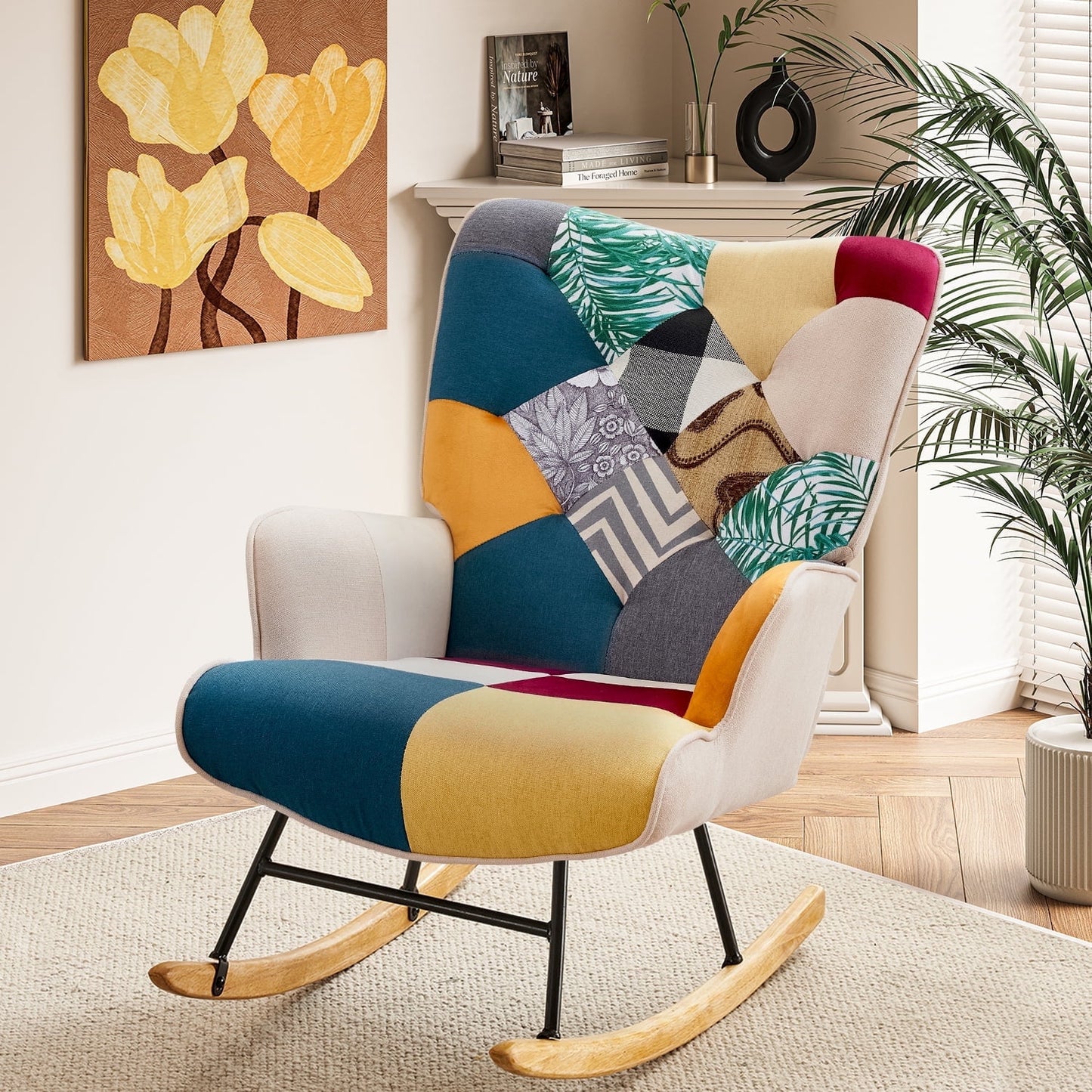 TEWLOSS Rocking Chair, Modern Adult Accent Chair for Nursery, Boho Blue (Set of 1)