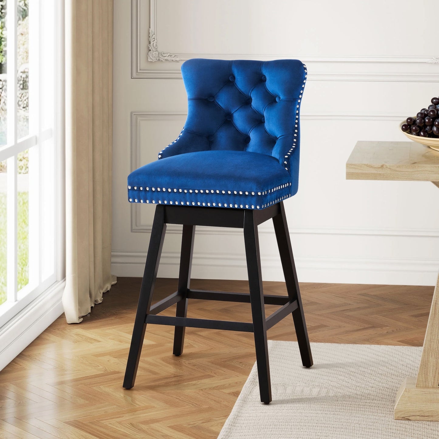 TEWLOSS Bar Stools Swivel 30 inch Velvet Barstools for Kitchen Island, Blue