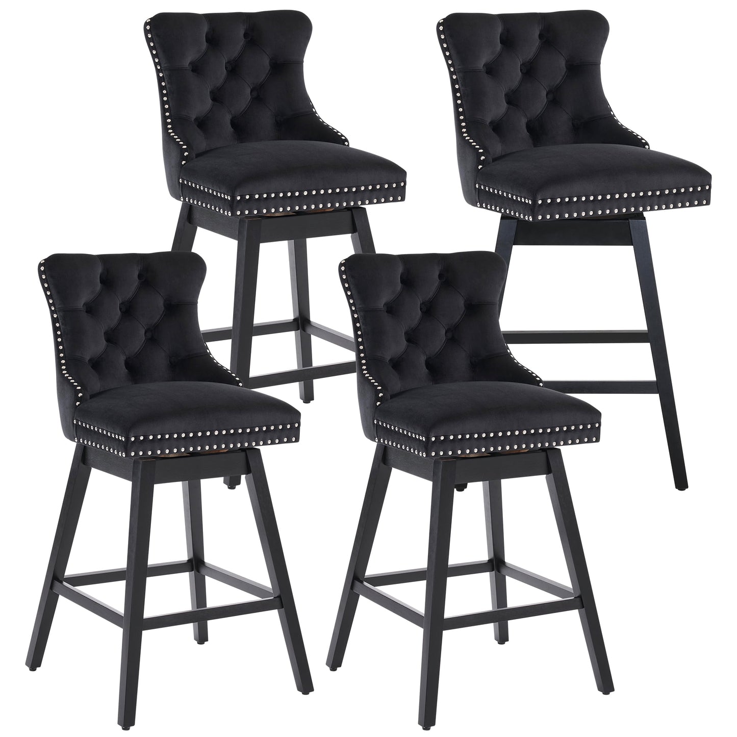 Tewloss 26" Swivel Bar Stools Set of 4 Velvet Counter Height Chairs for Home Kitchen Dining, Black