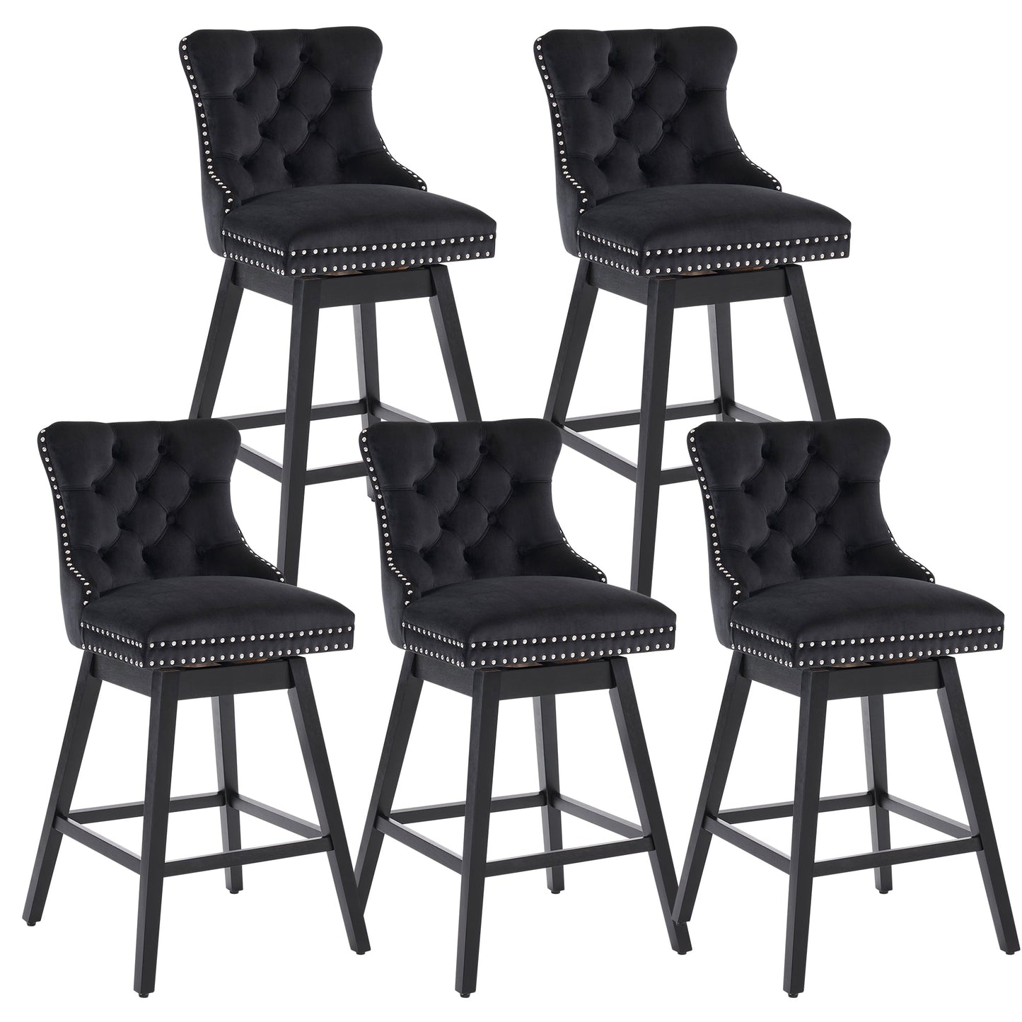 Tewloss 26" Swivel Bar Stools Set of 5 Velvet Counter Height Chairs for Home Kitchen Dining, Black