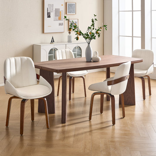 TEWLOSS 4-Pack PU Leather Swivel Dining Chairs, Bentwood Legs 19.5" Seat, White