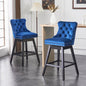 TEWLOSS Swivel Counter Height Bar Stools Set of 2 Velvet Barstools for Kitchen Island (26", Blue)