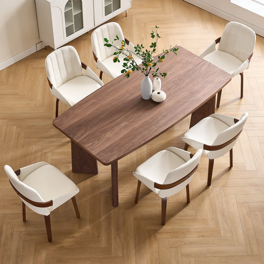 TEWLOSS 6-Pack PU Leather Swivel Dining Chairs, Bentwood Legs 19.5" Seat, White