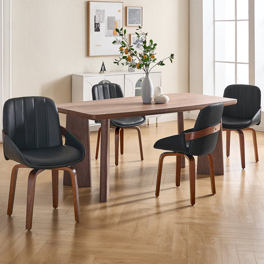 TEWLOSS 4-Pack PU Leather Swivel Dining Chairs, Bentwood Legs 19.5" Seat, Black