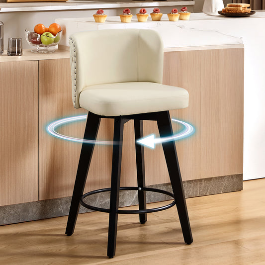 TEWLOSS Counter Height Bar Stools, 27.5in Swivel PU Leather Bar Chairs with Curved Back for Kitchen Island, Beige