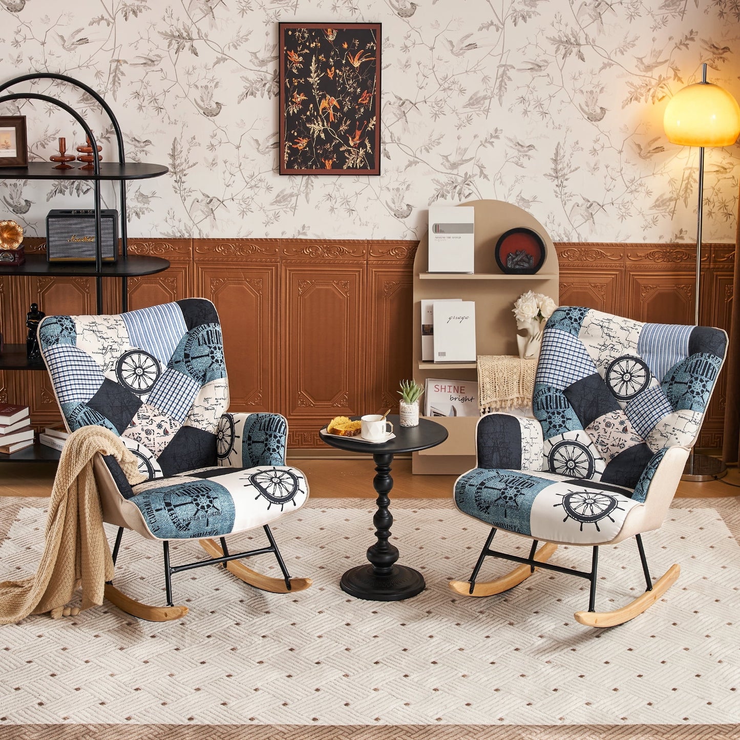 TEWLOSS Rocking Chair Nursery Accent Chairs Set of 2 for Living Room, Navy Blue