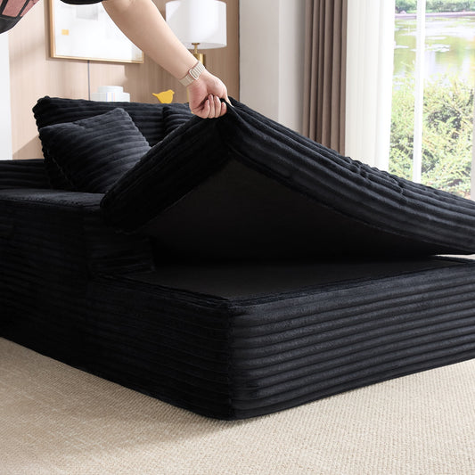 TEWLOSS 67.3" Oversized Chaise Lounge Chair with Removable Cover - No Assembly Cloud Couch, Memory Foam Sleeper Sofa Bed for Living Room/Bedroom, Black