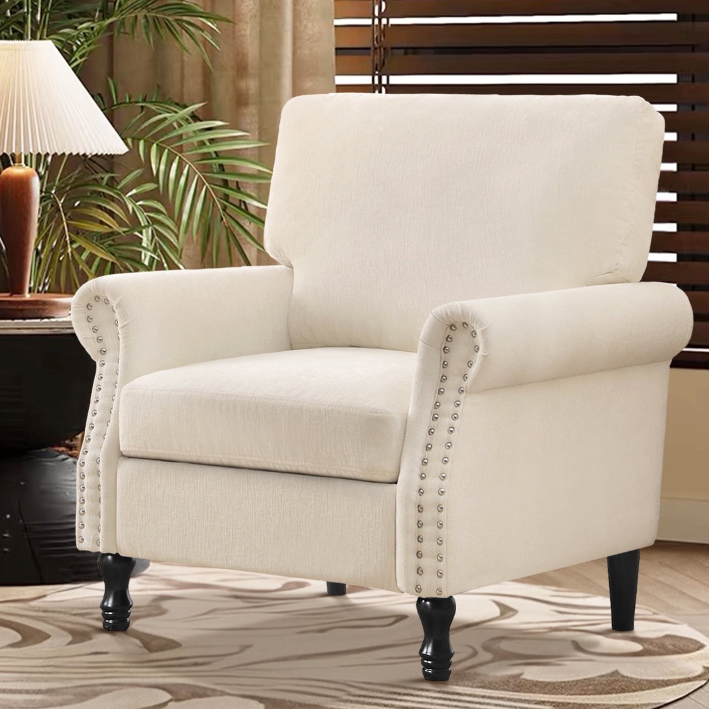 TEWLOSS Oversized Accent Chair for Living Room, Chenille Fabric Upholstered Arm Chair, Beige