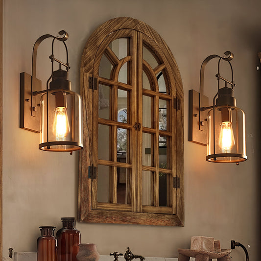 FRMALL Arched Mirror Window Mirrors for Wall Decor 20 inch x30 inch  Wood Frame, Brown
