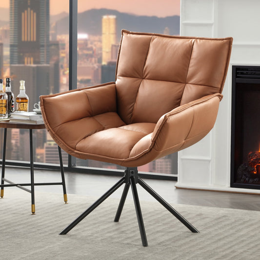 TEWLOSS Swivel Accent Chair Faux Leather Armchair with Metal Legs, Light Brown