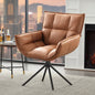 TEWLOSS Swivel Accent Chair Faux Leather Armchair with Metal Legs, Light Brown