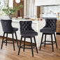 TEWLOSS Counter Height Bar Stools Set of 3 Swivel 26" Velvet Barstools for Kitchen Island, Black