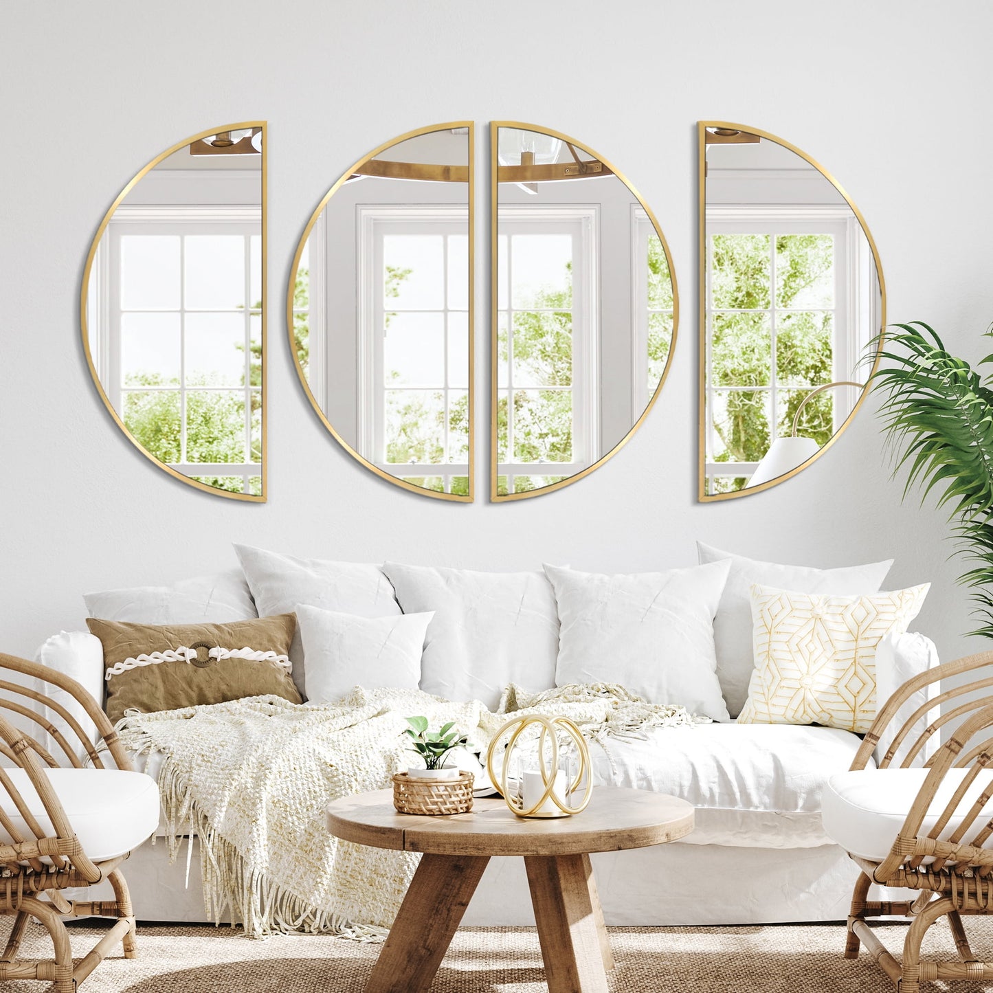 Tewloss DIY Bathroom Mirrors Half Circle Wall Mirror Sets 4PCS for Home Decor (Gold, M)