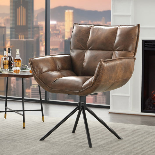 TEWLOSS Swivel Accent Chair Faux Leather Armchair with Metal Legs, Dark Brown