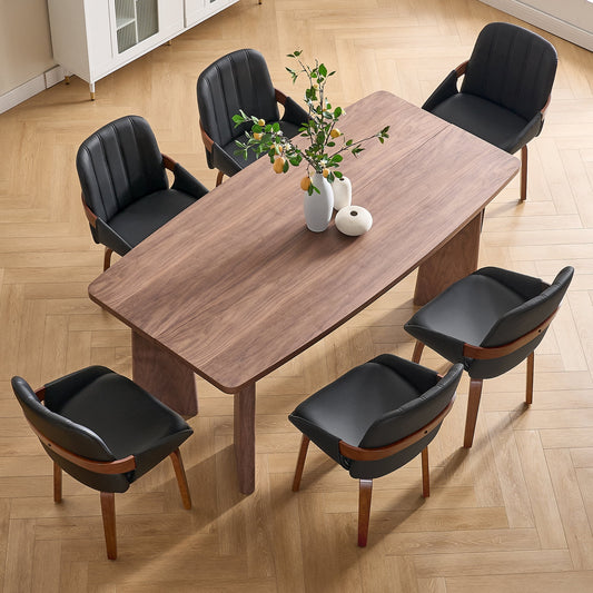 TEWLOSS 6-Pack PU Leather Swivel Dining Chairs, Bentwood Legs 19.5" Seat, Black
